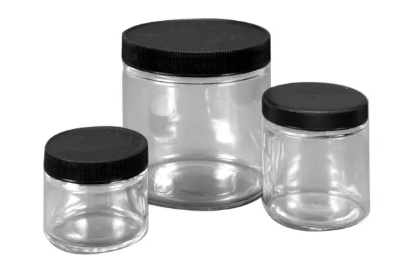 Clear Straight-Sided Glass Jars - 6 oz, Black Metal Cap S-15847M